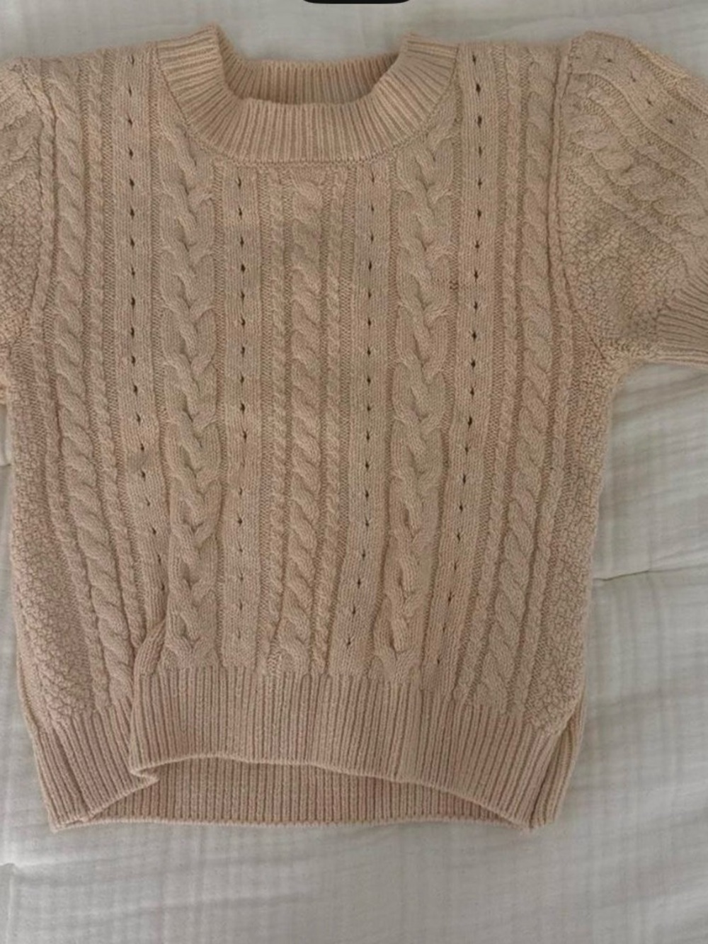 Free People Cream Cable Knit Crewneck Sweater